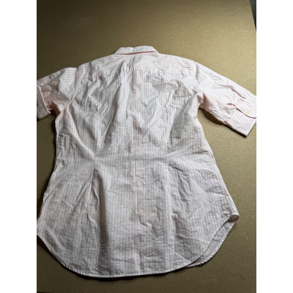 Ralph Lauren Womens Slim Fit Pink White Striped Short Sleeve Button Down Shirt M - Picture 3 of 7